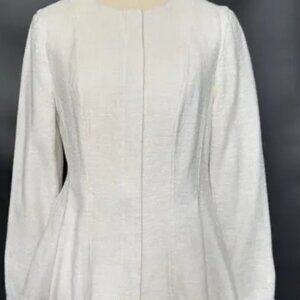Theory Movement Peplum Zip Up White Canvas Tweed Stretch Jacket Sz 10 Or Large
